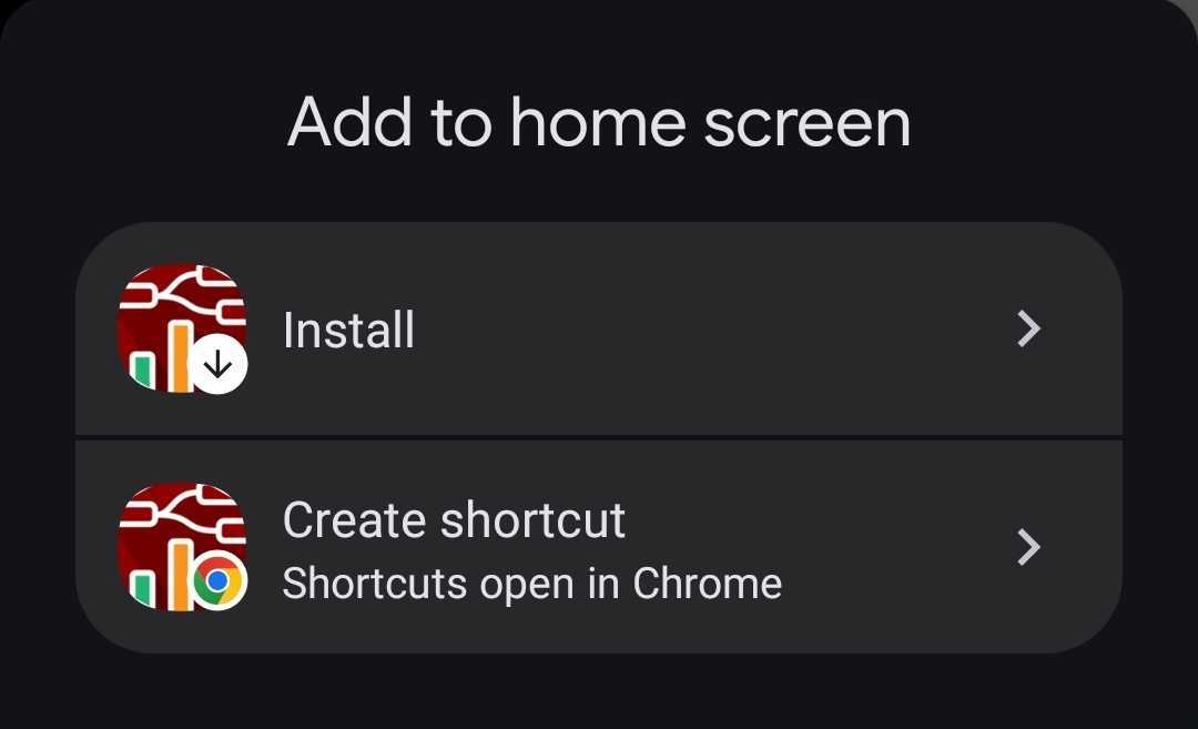 Options presented in Chrome on Android