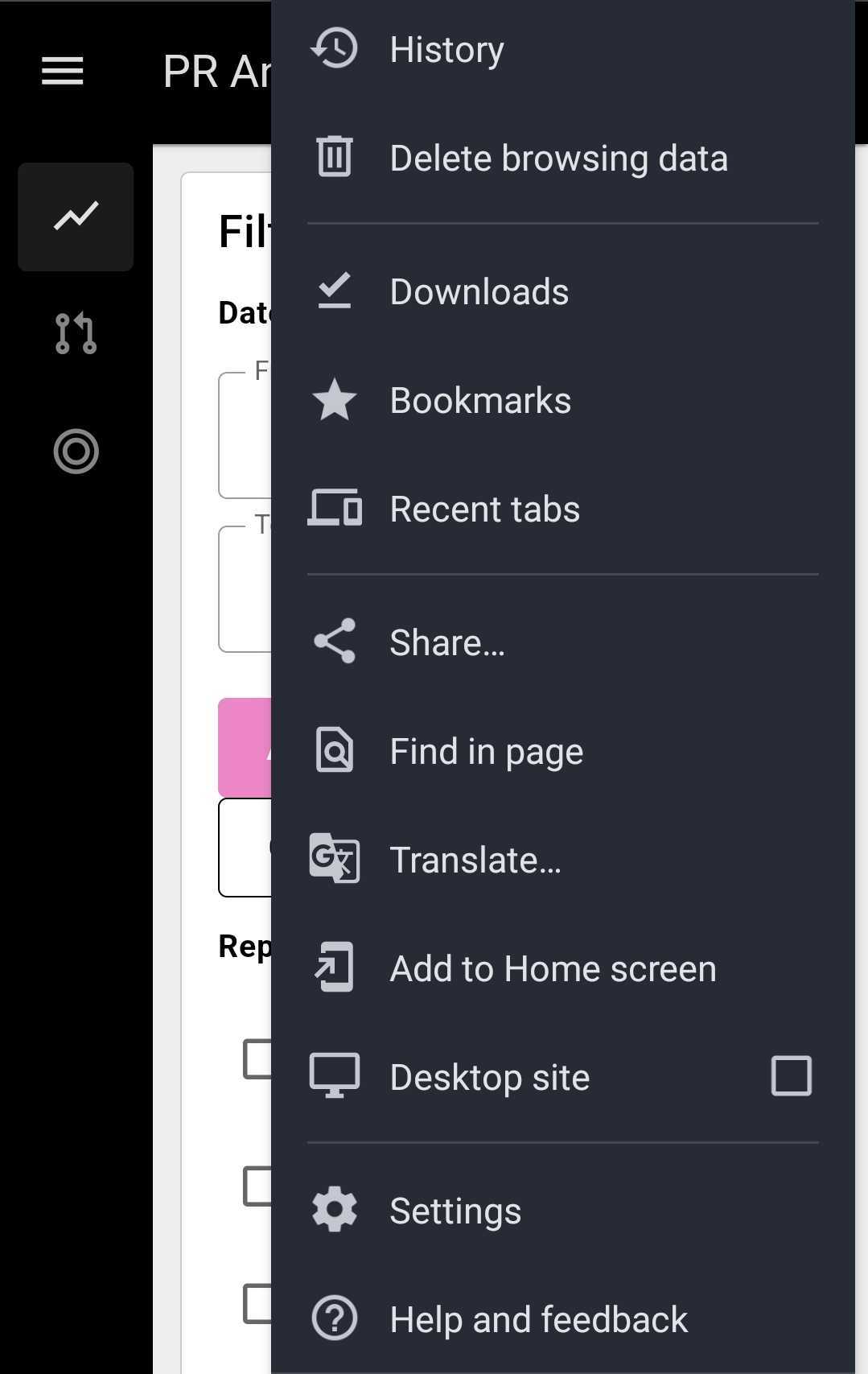 Options presented in Chrome on Android