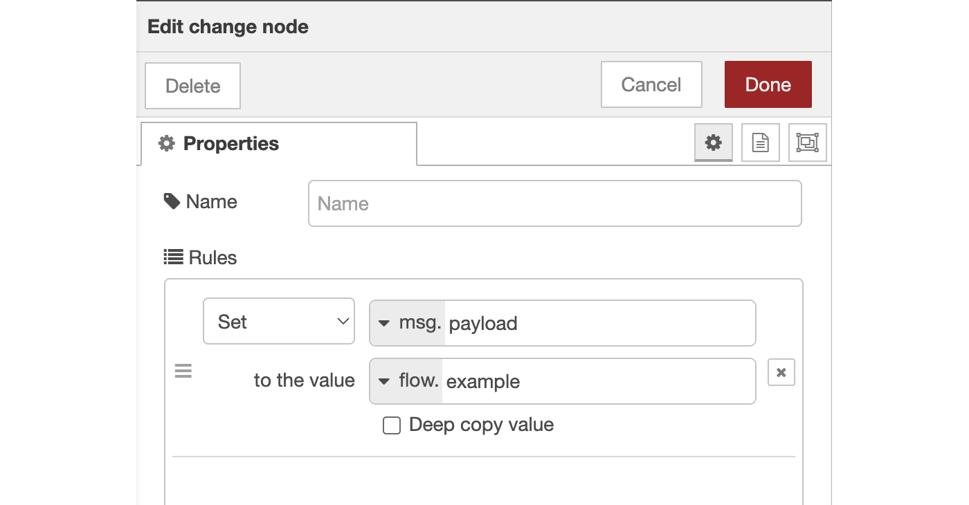 Example of using a Change node to assign a value to 